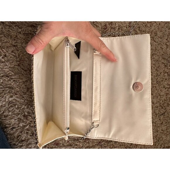 Jessica McClintock Clutch Purse Shoulder Bag Silver Mesh Chain Strap Formal Prom - Picture 4 of 7